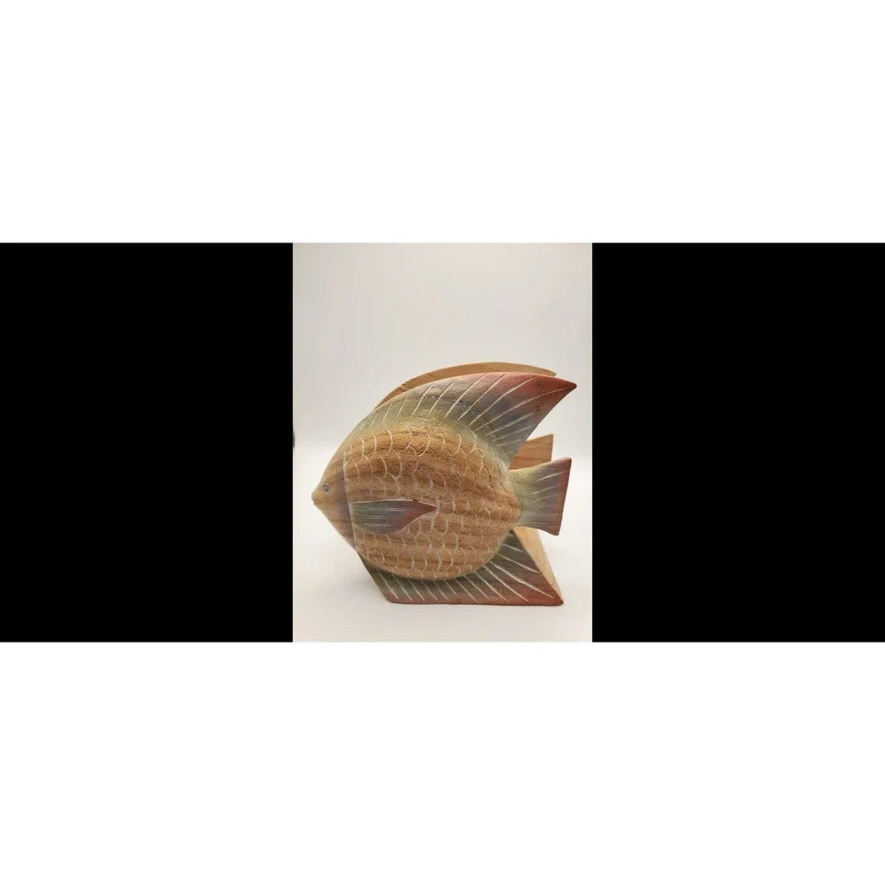 Vintage Hand Carved Wood Fish Napkin Holder - Retro Tropical Coastal Decor